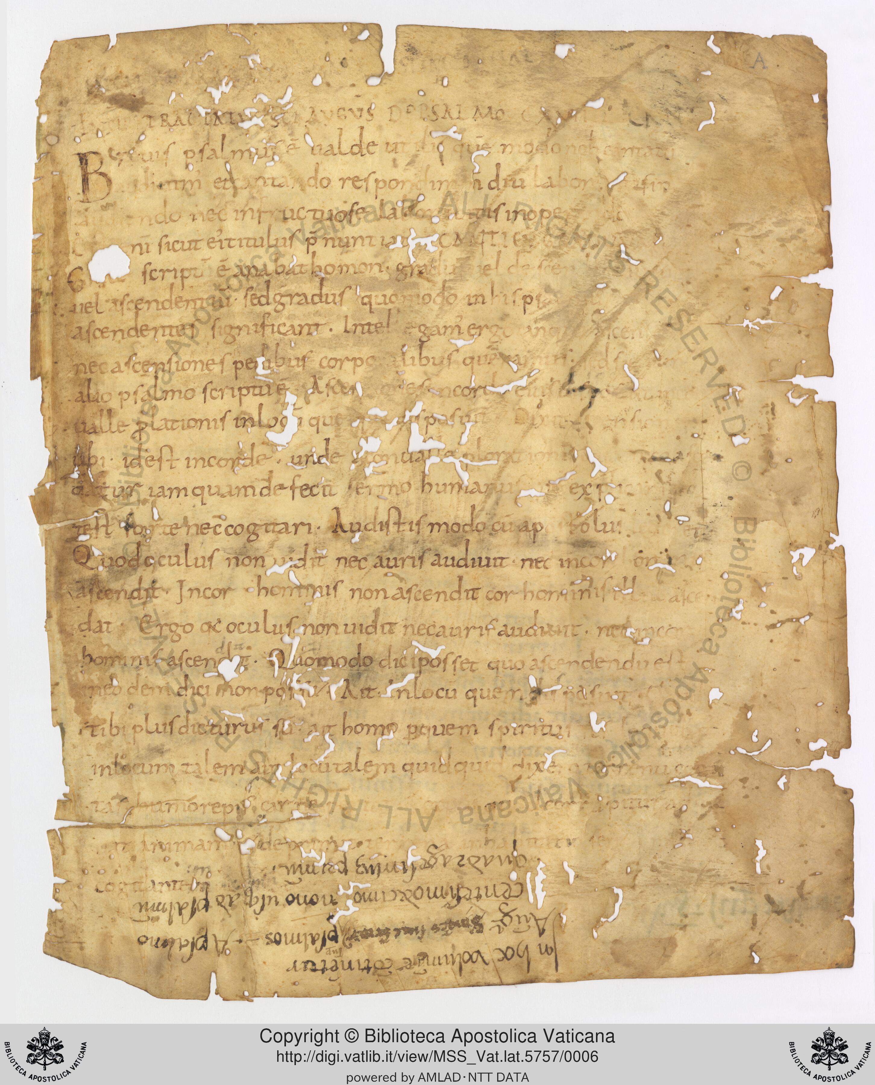 First page of Vat. lat. 5757, a palimpsest manuscript from Bobbio
