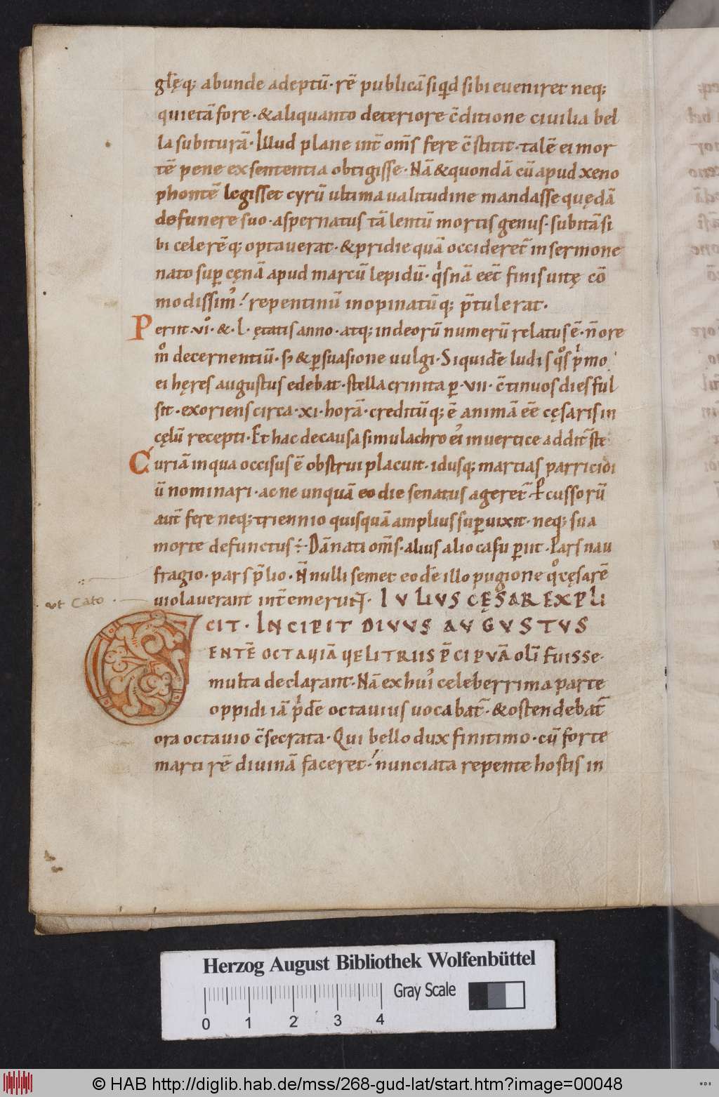 Fol. 23v of Cod. Guelf. 268 Gud. lat., opening of the Life of Augustus, Eichstätt, second half of the 11th century