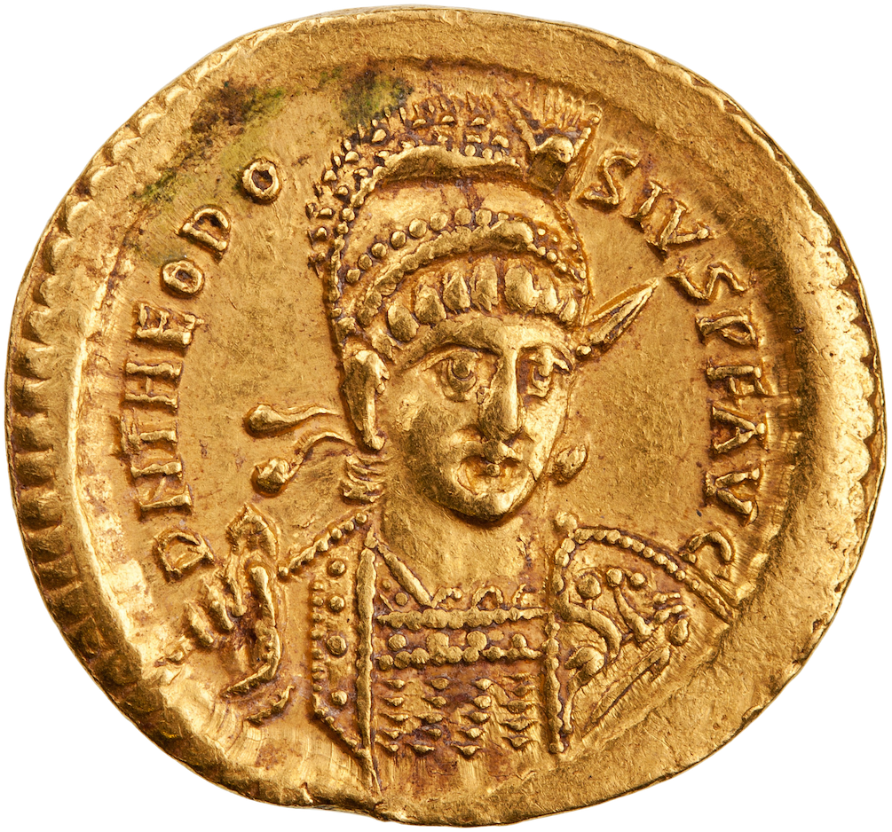 Gold Solidus of Theodosius II (425–429 AD).