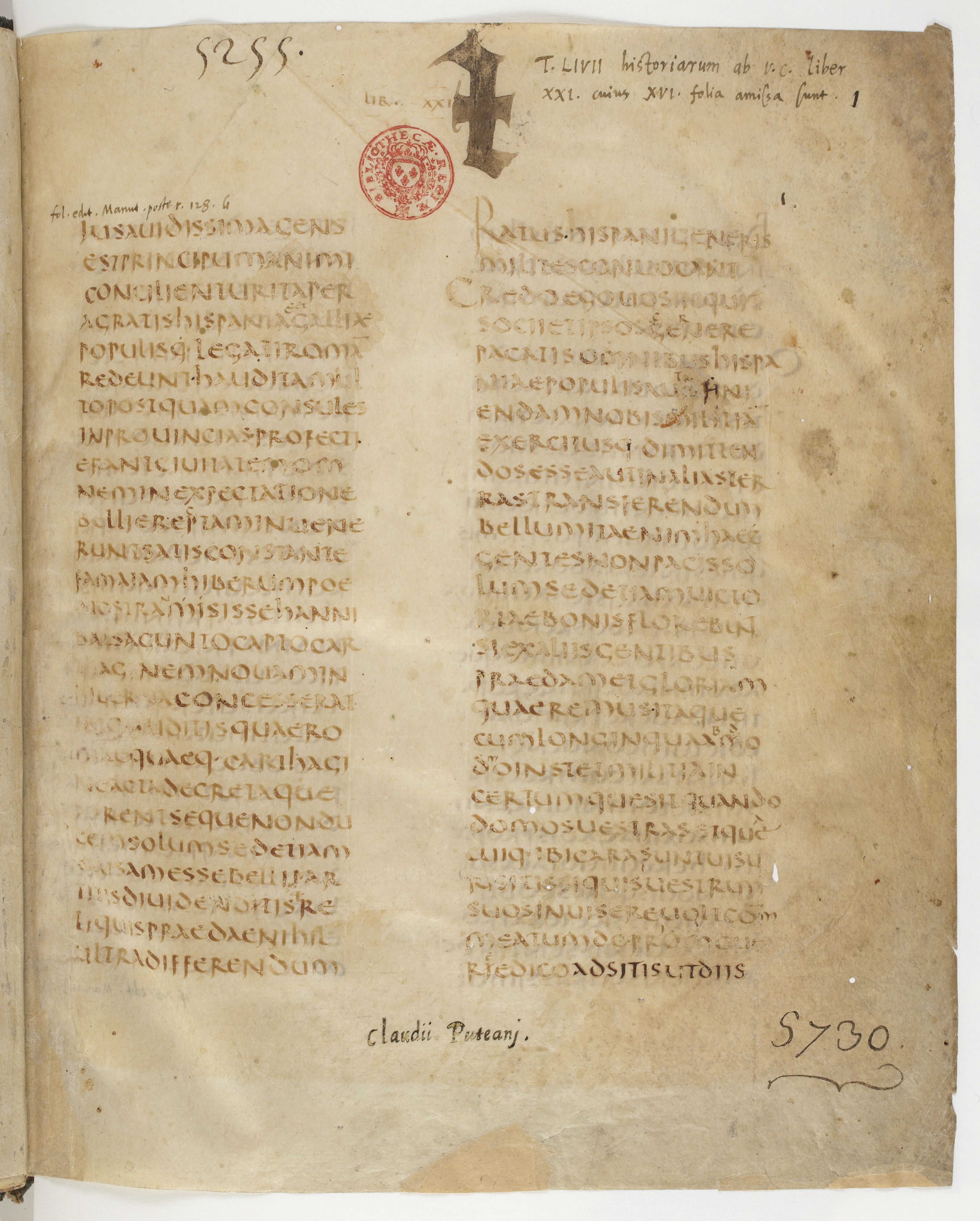 Paris, Bibliothèque nationale de France, lat. 5730 (Puteanus), a late antique manuscript of Livy's Third Decade